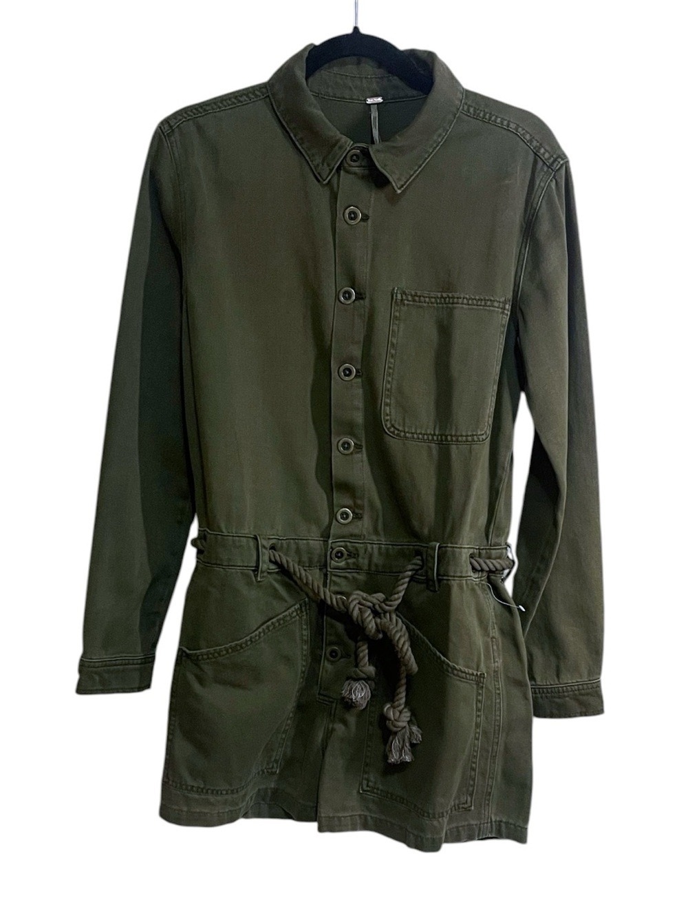Free People Army Green Long Sleeve Romper Size Small